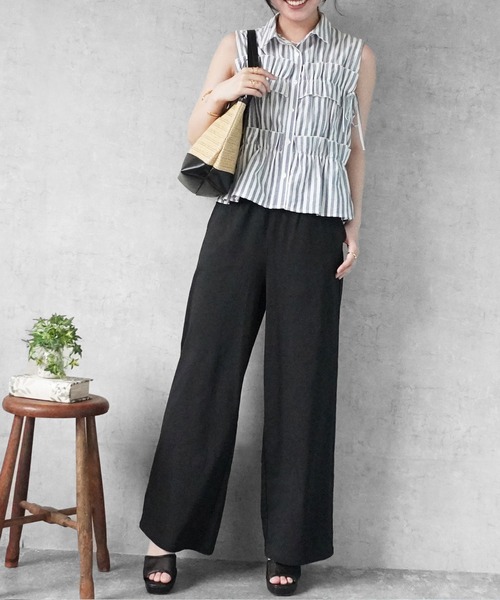 SELECT LEVERY(セレクトリベリー)の「接触冷感 ハイストレッチワイドパンツ(その他パンツ・レディース・ブラック/ピンクベージュ/ライトベージュ・MEDIUM/LARGE)」の13枚目の写真