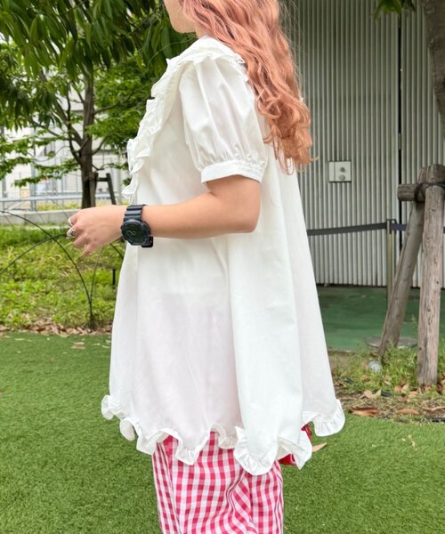 w closet（ダブルクローゼット）の「【Am企画】半袖ふりふりミニワンピース（シャツ/ブラウス・レディース・オフホワイト/イエロー・FREE）」の5枚目の写真