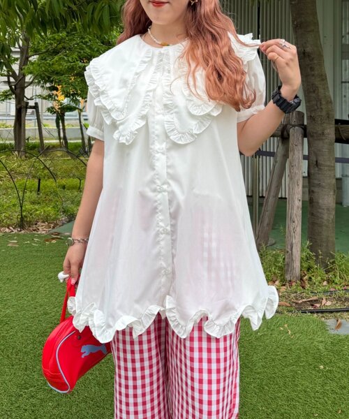 w closet（ダブルクローゼット）の「【Am企画】半袖ふりふりミニワンピース（シャツ/ブラウス・レディース・オフホワイト/イエロー・FREE）」の8枚目の写真