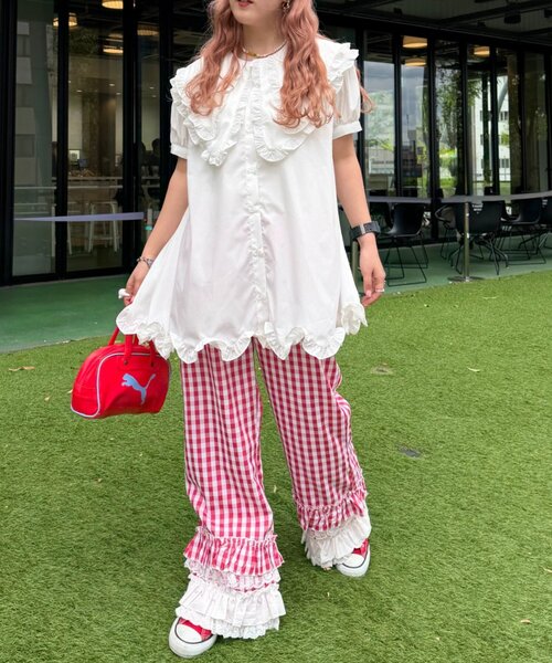 w closet（ダブルクローゼット）の「【Am企画】半袖ふりふりミニワンピース（シャツ/ブラウス・レディース・オフホワイト/イエロー・FREE）」の9枚目の写真