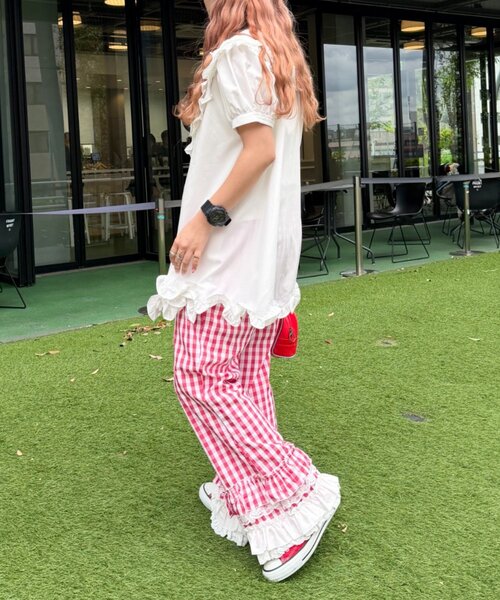 w closet（ダブルクローゼット）の「【Am企画】半袖ふりふりミニワンピース（シャツ/ブラウス・レディース・オフホワイト/イエロー・FREE）」の10枚目の写真