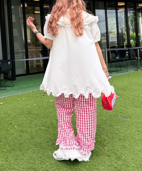 w closet（ダブルクローゼット）の「【Am企画】半袖ふりふりミニワンピース（シャツ/ブラウス・レディース・オフホワイト/イエロー・FREE）」の11枚目の写真