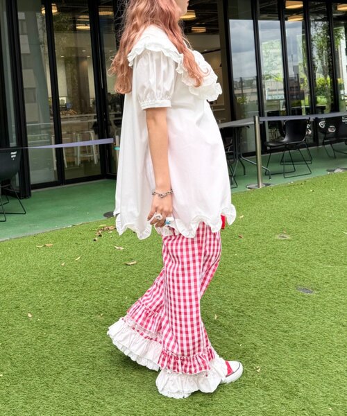 w closet（ダブルクローゼット）の「【Am企画】半袖ふりふりミニワンピース（シャツ/ブラウス・レディース・オフホワイト/イエロー・FREE）」の12枚目の写真