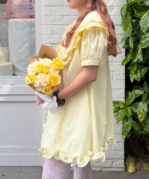 w closet（ダブルクローゼット）の「【Am企画】半袖ふりふりミニワンピース（シャツ/ブラウス・レディース・オフホワイト/イエロー・FREE）」の15枚目の写真