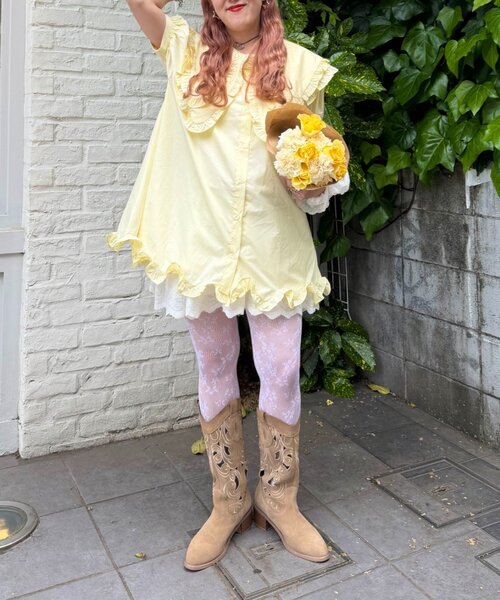 w closet（ダブルクローゼット）の「【Am企画】半袖ふりふりミニワンピース（シャツ/ブラウス・レディース・オフホワイト/イエロー・FREE）」の19枚目の写真