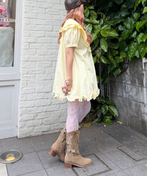 w closet（ダブルクローゼット）の「【Am企画】半袖ふりふりミニワンピース（シャツ/ブラウス・レディース・オフホワイト/イエロー・FREE）」の22枚目の写真