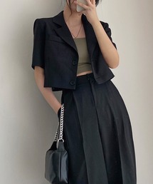 \上下2点セット/2つボタン ハーフスリーブジャケット+2タックパンツ セットアップ