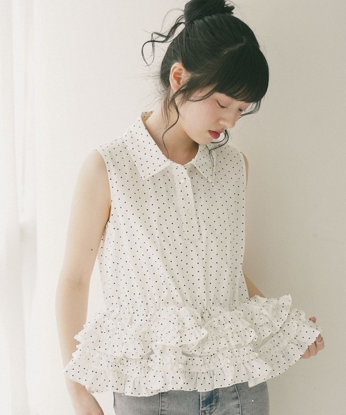 Heather(ヘザー)の「ボリュームフリルヘムノースリーブブラウス 814787(シャツ/ブラウス・レディース・ブルー/ホワイト系その他/ブルー系その他・FREE)」の7枚目の写真