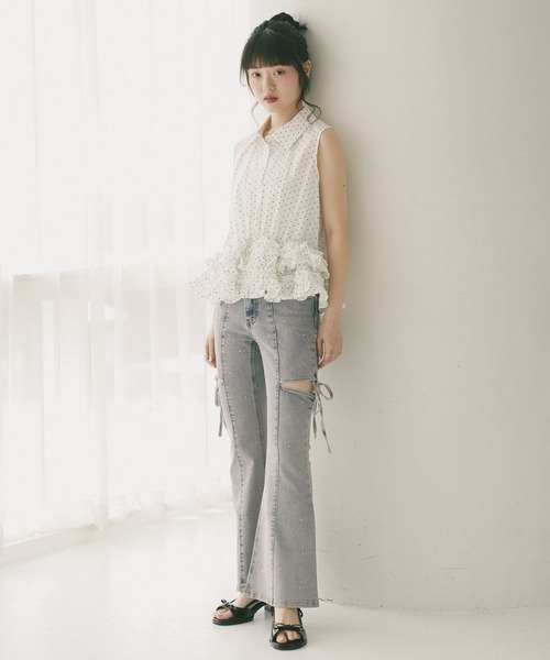 Heather(ヘザー)の「ボリュームフリルヘムノースリーブブラウス 814787(シャツ/ブラウス・レディース・ブルー/ホワイト系その他/ブルー系その他・FREE)」の11枚目の写真