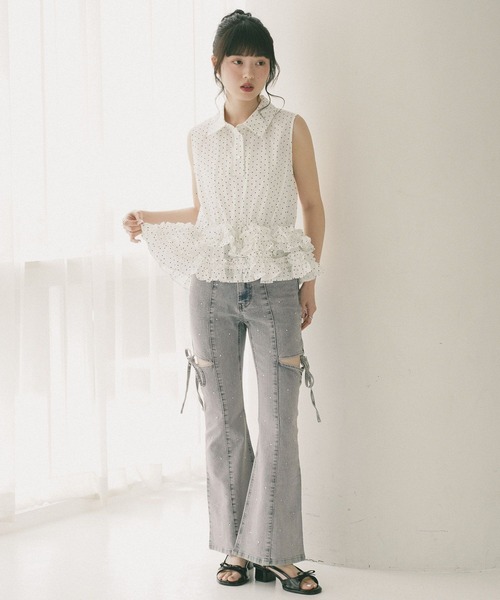 Heather(ヘザー)の「ボリュームフリルヘムノースリーブブラウス 814787(シャツ/ブラウス・レディース・ブルー/ホワイト系その他/ブルー系その他・FREE)」の12枚目の写真