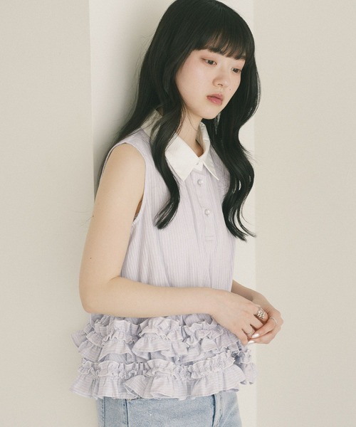 Heather(ヘザー)の「ボリュームフリルヘムノースリーブブラウス 814787(シャツ/ブラウス・レディース・ブルー/ホワイト系その他/ブルー系その他・FREE)」の14枚目の写真