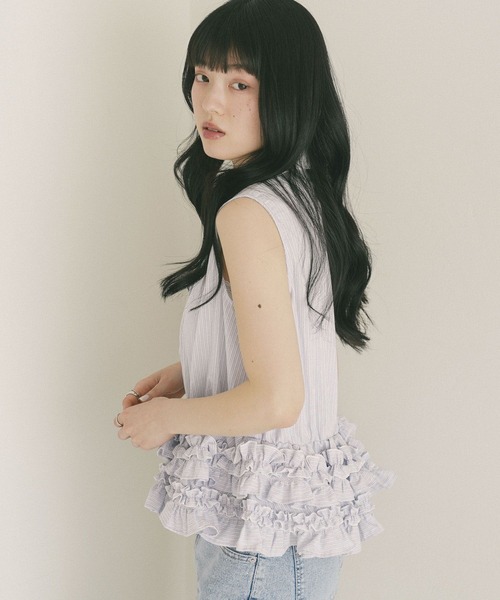 Heather(ヘザー)の「ボリュームフリルヘムノースリーブブラウス 814787(シャツ/ブラウス・レディース・ブルー/ホワイト系その他/ブルー系その他・FREE)」の16枚目の写真