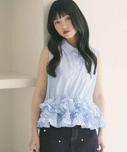 Heather(ヘザー)の「ボリュームフリルヘムノースリーブブラウス 814787(シャツ/ブラウス・レディース・ブルー/ホワイト系その他/ブルー系その他・FREE)」の22枚目の写真