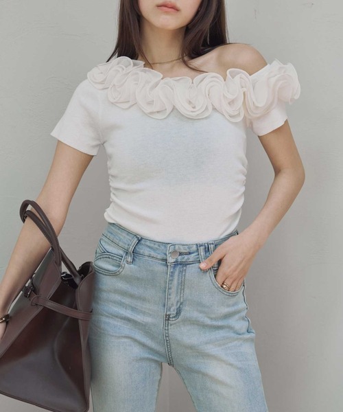 ACYM(アシーム)の「デコラティブデザインニット(Tシャツ/カットソー・レディース・ホワイト/ピンク・FREE)」の5枚目の写真