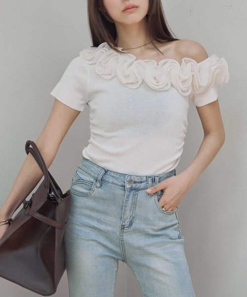 ACYM(アシーム)の「デコラティブデザインニット(Tシャツ/カットソー・レディース・ホワイト/ピンク・FREE)」の6枚目の写真