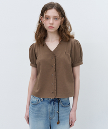 Ruffle lace blouse [KNSS07BL04]_Brown