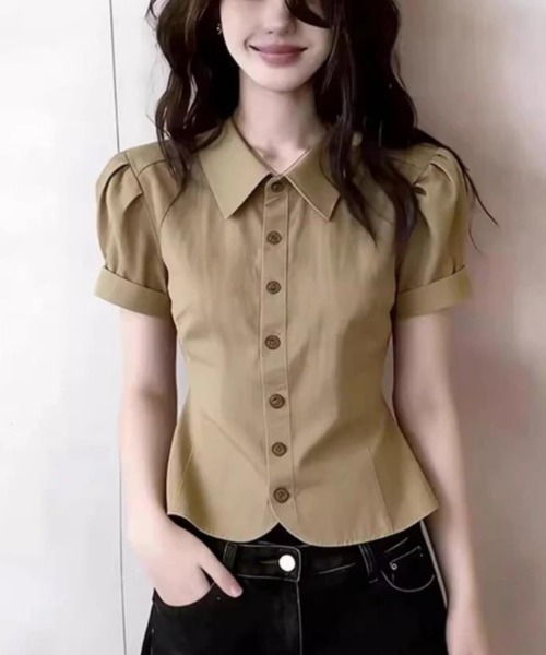semplice（センプリチェ）の「シャツ【韓国ファッション】（シャツ/ブラウス・レディース・キャメル・XL/L/M/S）」の2枚目の写真