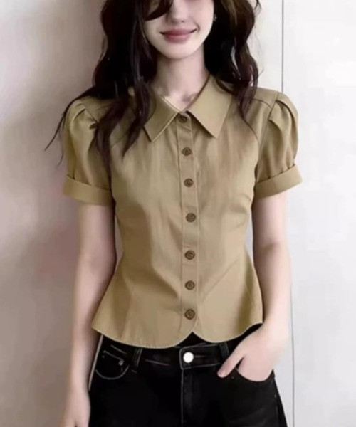 semplice（センプリチェ）の「シャツ【韓国ファッション】（シャツ/ブラウス・レディース・キャメル・XL/L/M/S）」の4枚目の写真