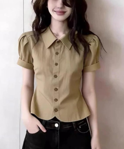 semplice（センプリチェ）の「シャツ【韓国ファッション】（シャツ/ブラウス・レディース・キャメル・XL/L/M/S）」の5枚目の写真