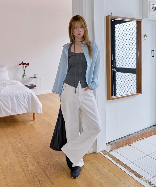 UNE MANSION(ユヌマンション)の「【UNE ORIGINAL】【冷房対策・羽織りアイテムとしておすすめ】ベーシックサマーパステルシースルーシャツ(シャツ/ブラウス・レディース・スカイブルー/ピンク/イエロー・FREE)」の10枚目の写真