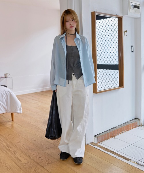 UNE MANSION(ユヌマンション)の「【UNE ORIGINAL】【冷房対策・羽織りアイテムとしておすすめ】ベーシックサマーパステルシースルーシャツ(シャツ/ブラウス・レディース・スカイブルー/ピンク/イエロー・FREE)」の9枚目の写真