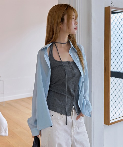UNE MANSION(ユヌマンション)の「【UNE ORIGINAL】【冷房対策・羽織りアイテムとしておすすめ】ベーシックサマーパステルシースルーシャツ(シャツ/ブラウス・レディース・スカイブルー/ピンク/イエロー・FREE)」の8枚目の写真