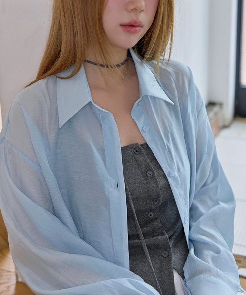 UNE MANSION(ユヌマンション)の「【UNE ORIGINAL】【冷房対策・羽織りアイテムとしておすすめ】ベーシックサマーパステルシースルーシャツ(シャツ/ブラウス・レディース・スカイブルー/ピンク/イエロー・FREE)」の6枚目の写真