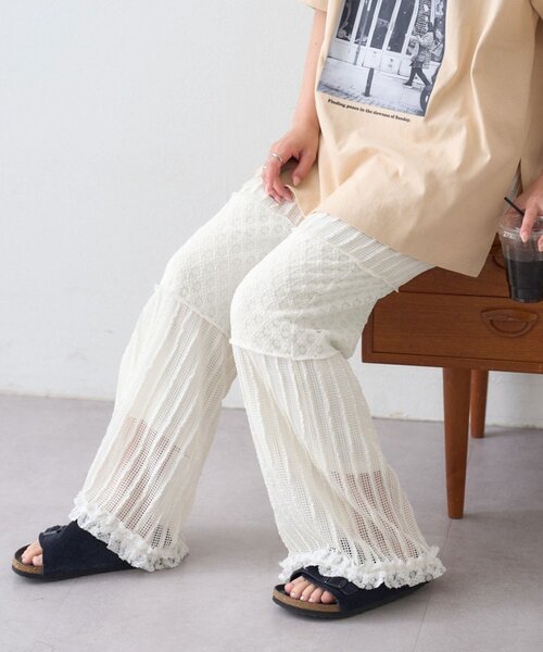 CIAOPANIC TYPY(チャオパニックティピー)の「裾フリル切替メッシュレースフレアパンツ(その他パンツ・レディース・ブラック/オフホワイト・MEDIUM/SMALL)」の2枚目の写真