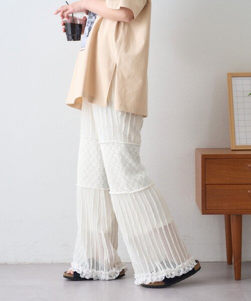 CIAOPANIC TYPY(チャオパニックティピー)の「裾フリル切替メッシュレースフレアパンツ(その他パンツ・レディース・ブラック/オフホワイト・MEDIUM/SMALL)」の5枚目の写真