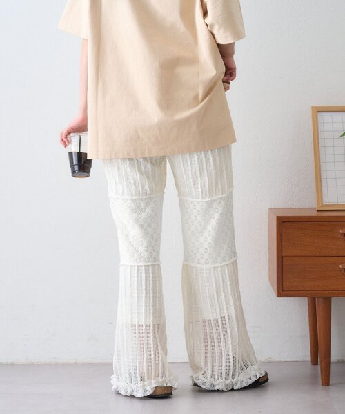 CIAOPANIC TYPY(チャオパニックティピー)の「裾フリル切替メッシュレースフレアパンツ(その他パンツ・レディース・ブラック/オフホワイト・MEDIUM/SMALL)」の6枚目の写真