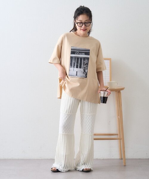 CIAOPANIC TYPY(チャオパニックティピー)の「裾フリル切替メッシュレースフレアパンツ(その他パンツ・レディース・ブラック/オフホワイト・MEDIUM/SMALL)」の9枚目の写真