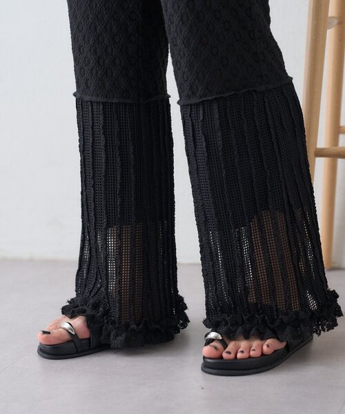 CIAOPANIC TYPY(チャオパニックティピー)の「裾フリル切替メッシュレースフレアパンツ(その他パンツ・レディース・ブラック/オフホワイト・MEDIUM/SMALL)」の12枚目の写真