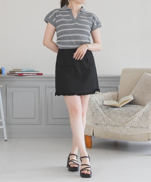 MISCH MASCH（ミッシュマッシュ）の「2026春夏新作 スキッパーネックニットトップス（Tシャツ/カットソー・レディース・ネイビー/ホワイト/グレー・ﾌﾘ-）」の4枚目の写真