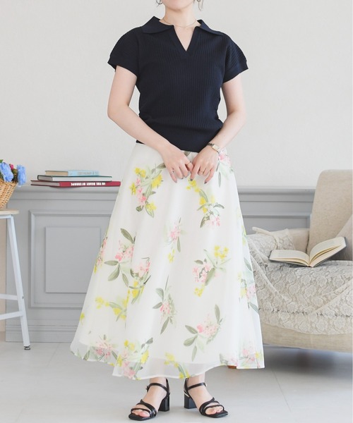 MISCH MASCH（ミッシュマッシュ）の「2026春夏新作 スキッパーネックニットトップス（Tシャツ/カットソー・レディース・ネイビー/ホワイト/グレー・ﾌﾘ-）」の6枚目の写真