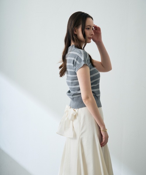 MISCH MASCH（ミッシュマッシュ）の「2026春夏新作 スキッパーネックニットトップス（Tシャツ/カットソー・レディース・ネイビー/ホワイト/グレー・ﾌﾘ-）」の22枚目の写真
