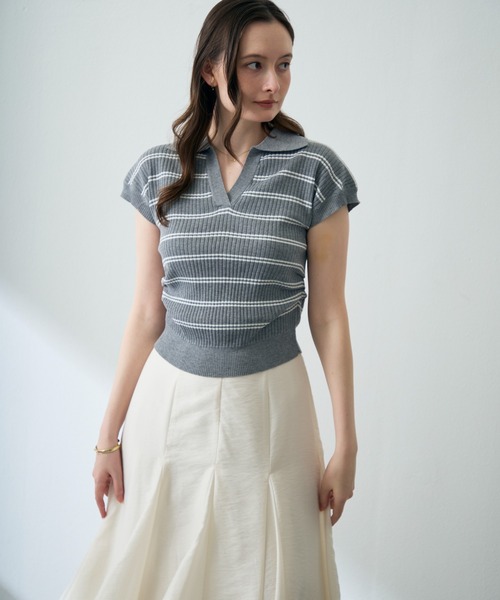 MISCH MASCH（ミッシュマッシュ）の「2026春夏新作 スキッパーネックニットトップス（Tシャツ/カットソー・レディース・ネイビー/ホワイト/グレー・ﾌﾘ-）」の19枚目の写真