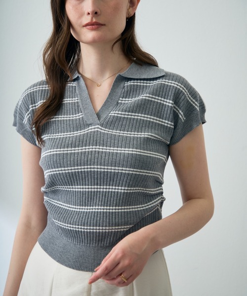 MISCH MASCH（ミッシュマッシュ）の「2026春夏新作 スキッパーネックニットトップス（Tシャツ/カットソー・レディース・ネイビー/ホワイト/グレー・ﾌﾘ-）」の21枚目の写真