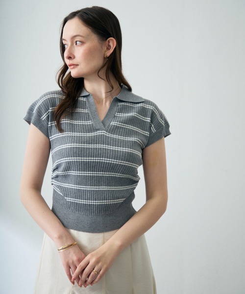 MISCH MASCH（ミッシュマッシュ）の「2026春夏新作 スキッパーネックニットトップス（Tシャツ/カットソー・レディース・ネイビー/ホワイト/グレー・ﾌﾘ-）」の18枚目の写真