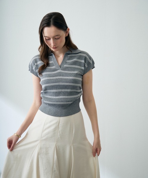 MISCH MASCH（ミッシュマッシュ）の「2026春夏新作 スキッパーネックニットトップス（Tシャツ/カットソー・レディース・ネイビー/ホワイト/グレー・ﾌﾘ-）」の20枚目の写真
