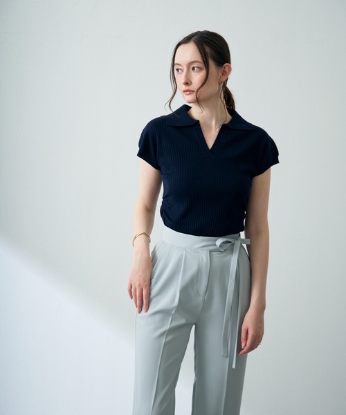 MISCH MASCH（ミッシュマッシュ）の「2026春夏新作 スキッパーネックニットトップス（Tシャツ/カットソー・レディース・ネイビー/ホワイト/グレー・ﾌﾘ-）」の12枚目の写真