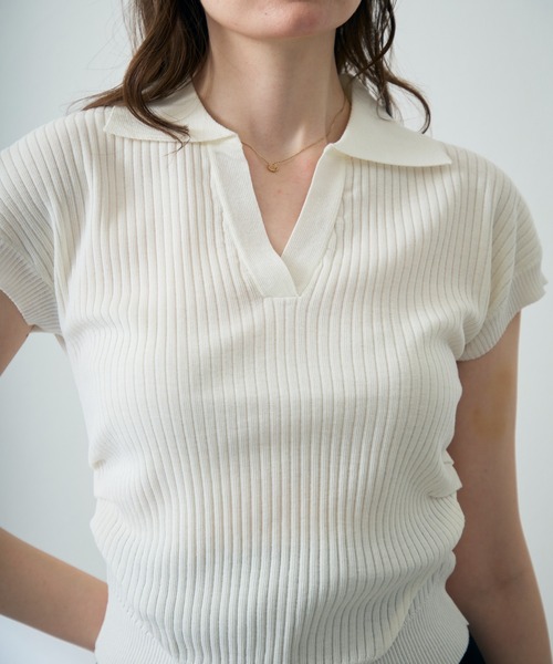 MISCH MASCH（ミッシュマッシュ）の「2026春夏新作 スキッパーネックニットトップス（Tシャツ/カットソー・レディース・ネイビー/ホワイト/グレー・ﾌﾘ-）」の17枚目の写真