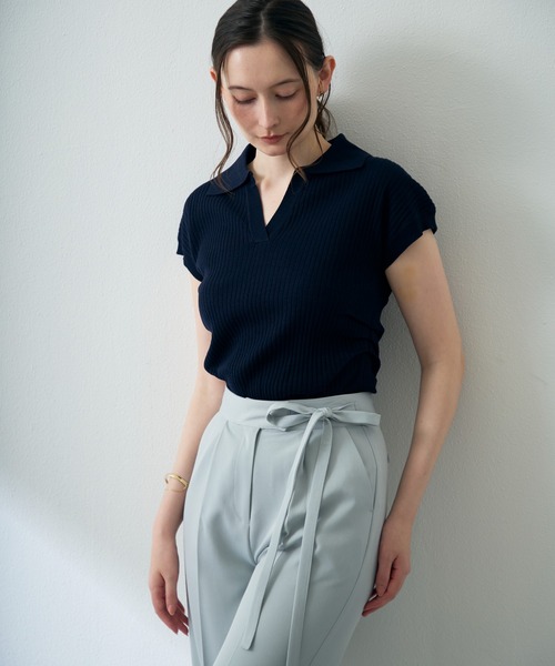 MISCH MASCH（ミッシュマッシュ）の「2026春夏新作 スキッパーネックニットトップス（Tシャツ/カットソー・レディース・ネイビー/ホワイト/グレー・ﾌﾘ-）」の10枚目の写真