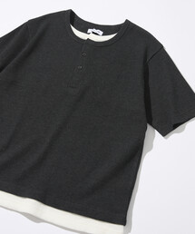 ワッフル フェイクレイヤード ヘンリーネック Tシャツ