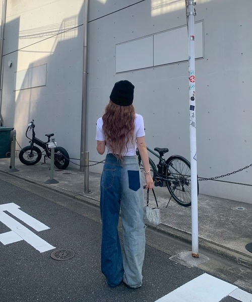 Reurie'(レウリィ)の「ツートンデニム(mayu select) / カジュアル Y2K モード バイカラー ダメージ加工 ストリートスタイル(デニムパンツ・レディース・ブルー・MEDIUM/SMALL)」の10枚目の写真