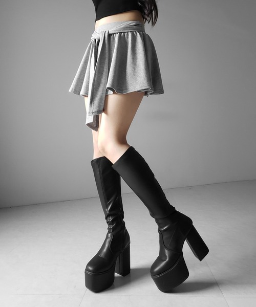 me+em select（ミームセレクト）の「【 ３color 】ラップレイヤードフレアミニスカパン ／ wrap layered flare mini skirt pants　※※（スカート・レディース・グレー/ホワイト/ブラック・MEDIUM/LARGE/SMALL）」の16枚目の写真