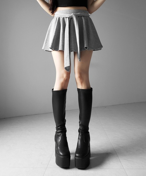 me+em select（ミームセレクト）の「【 ３color 】ラップレイヤードフレアミニスカパン ／ wrap layered flare mini skirt pants　※※（スカート・レディース・グレー/ホワイト/ブラック・MEDIUM/LARGE/SMALL）」の17枚目の写真