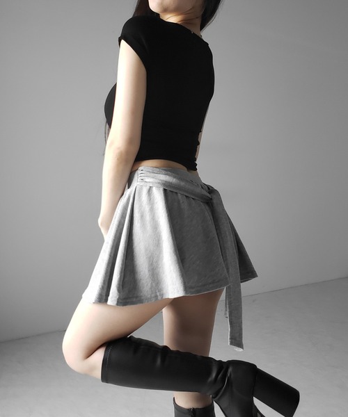 me+em select（ミームセレクト）の「【 ３color 】ラップレイヤードフレアミニスカパン ／ wrap layered flare mini skirt pants　※※（スカート・レディース・グレー/ホワイト/ブラック・MEDIUM/LARGE/SMALL）」の21枚目の写真