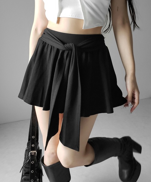me+em select（ミームセレクト）の「【 ３color 】ラップレイヤードフレアミニスカパン ／ wrap layered flare mini skirt pants　※※（スカート・レディース・グレー/ホワイト/ブラック・MEDIUM/LARGE/SMALL）」の22枚目の写真