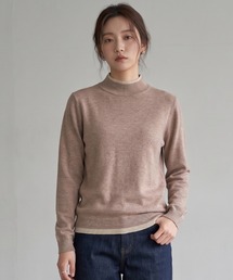 レイヤード風 配色ハイネックニット長袖プルオーバー/薄手