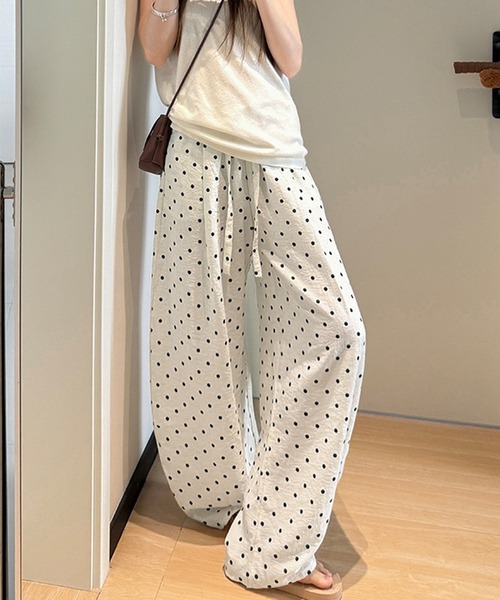 HALEY PESCA（ヘーリーペスカ）の「HALEY PESCA/ドット柄リネンイージーワイドパンツ（その他パンツ・レディース・ホワイト/カーキ・SMALL）」の5枚目の写真